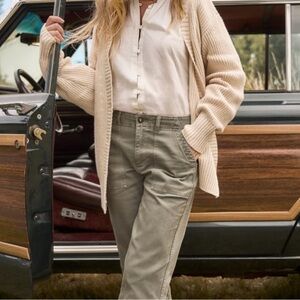 Beige Cardigan and Olive Pants Outfit